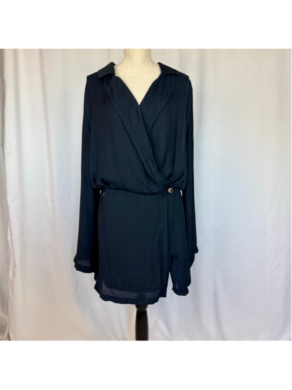 Free People Simone Mini Wrap Dress Black blazer-insp Women's Large